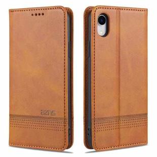 For iPhone XR AZNS Magnetic Calf Texture Horizontal Flip Leather Case with Card Slots & Holder & Wallet(Light Brown)