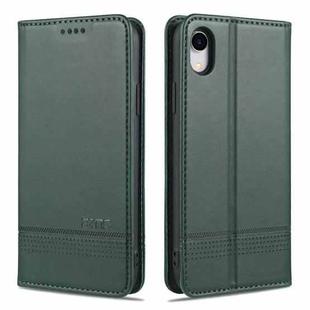 For iPhone XR AZNS Magnetic Calf Texture Horizontal Flip Leather Case with Card Slots & Holder & Wallet(Dark Green)