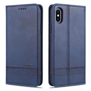 For iPhone XS Max AZNS Magnetic Calf Texture Horizontal Flip Leather Case with Card Slots & Holder & Wallet(Dark Blue)