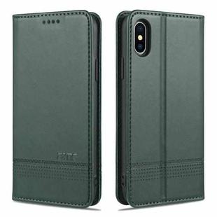 For iPhone XS Max AZNS Magnetic Calf Texture Horizontal Flip Leather Case with Card Slots & Holder & Wallet(Dark Green)