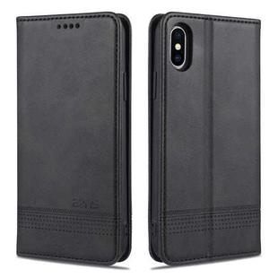 For iPhone XS Max AZNS Magnetic Calf Texture Horizontal Flip Leather Case with Card Slots & Holder & Wallet(Black)