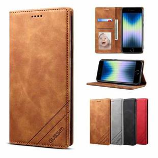 For iPhone SE 2022 / SE 2020 / 8 / 7 GUSSIM GS-001 Business Style Horizontal Flip Skin Feel PU Leather Case with Holder & Card Slots & Wallet & Photo Frame(Brown)