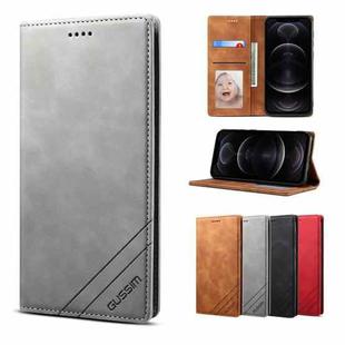 For iPhone 12 / 12 Pro GUSSIM GS-001 Business Style Horizontal Flip Skin Feel PU Leather Case with Holder & Card Slots & Wallet & Photo Frame(Gray)