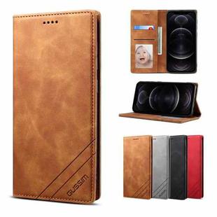 For iPhone 12 / 12 Pro GUSSIM GS-001 Business Style Horizontal Flip Skin Feel PU Leather Case with Holder & Card Slots & Wallet & Photo Frame(Brown)