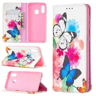 For Samsung Galaxy A10e / A20e Colored Drawing Pattern Invisible Magnetic Horizontal Flip PU Leather Case with Holder & Card Slots & Wallet(Two Butterflies)