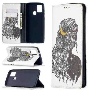 For Samsung Galaxy A21s Colored Drawing Pattern Invisible Magnetic Horizontal Flip PU Leather Case with Holder & Card Slots & Wallet(Girl)