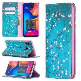 For Samsung Galaxy A30 Colored Drawing Pattern Invisible Magnetic Horizontal Flip PU Leather Case with Holder & Card Slots & Wallet(Plum Blossom)