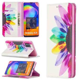 For Samsung Galaxy A31 Colored Drawing Pattern Invisible Magnetic Horizontal Flip PU Leather Case with Holder & Card Slots & Wallet(Sun Flower)