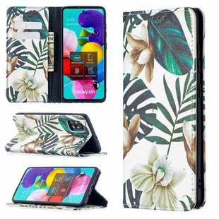 For Samsung Galaxy A51 Colored Drawing Pattern Invisible Magnetic Horizontal Flip PU Leather Case with Holder & Card Slots & Wallet(Red Leaves)