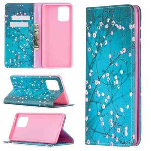 For Samsung Galaxy A91 Colored Drawing Pattern Invisible Magnetic Horizontal Flip PU Leather Case with Holder & Card Slots & Wallet(Plum Blossom)