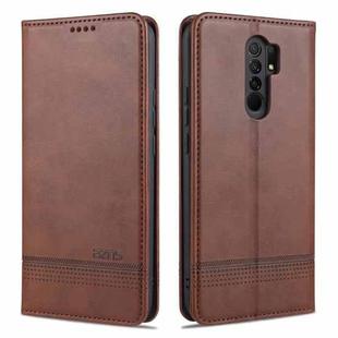 For Xiaomi Redmi 9 AZNS Magnetic Calf Texture Horizontal Flip Leather Case with Card Slots & Holder & Wallet(Dark Brown)