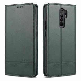 For Xiaomi Redmi 9 AZNS Magnetic Calf Texture Horizontal Flip Leather Case with Card Slots & Holder & Wallet(Drak Green)