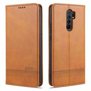 For Xiaomi Redmi 9 AZNS Magnetic Calf Texture Horizontal Flip Leather Case with Card Slots & Holder & Wallet(Light Brown)