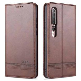 For Xiaomi Mi 10 5G / 10 Pro 5G AZNS Magnetic Calf Texture Horizontal Flip Leather Case with Card Slots & Holder & Wallet(Dark Brown)