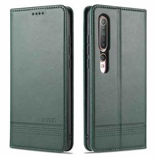 For Xiaomi Mi 10 5G / 10 Pro 5G AZNS Magnetic Calf Texture Horizontal Flip Leather Case with Card Slots & Holder & Wallet(Drak Green)