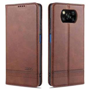 For Xiaomi POCO X3 NFC AZNS Magnetic Calf Texture Horizontal Flip Leather Case with Card Slots & Holder & Wallet(Dark Brown)