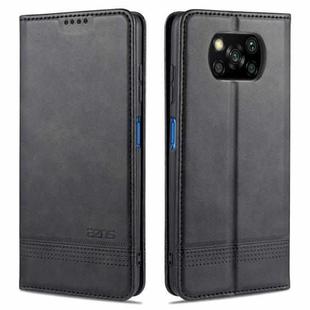 For Xiaomi POCO X3 NFC AZNS Magnetic Calf Texture Horizontal Flip Leather Case with Card Slots & Holder & Wallet(Black)