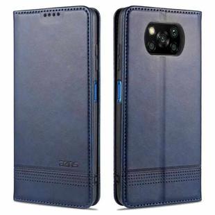 For Xiaomi POCO X3 NFC AZNS Magnetic Calf Texture Horizontal Flip Leather Case with Card Slots & Holder & Wallet(Dark Blue)