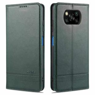 For Xiaomi POCO X3 NFC AZNS Magnetic Calf Texture Horizontal Flip Leather Case with Card Slots & Holder & Wallet(Drak Green)