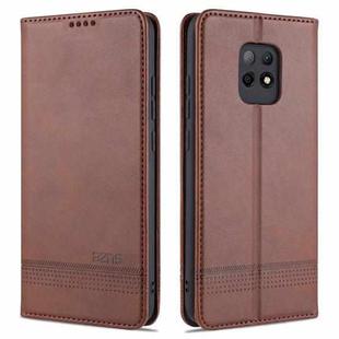 For Xiaomi Redmi 10X 5G AZNS Magnetic Calf Texture Horizontal Flip Leather Case with Card Slots & Holder & Wallet(Dark Brown)