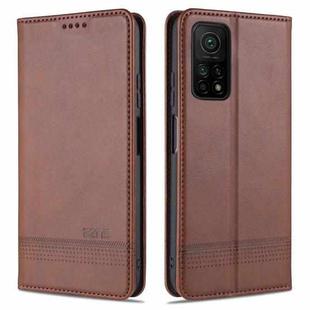 For Xiaomi Mi 10T / 10T Pro / Redmi K30s AZNS Magnetic Calf Texture Horizontal Flip Leather Case with Card Slots & Holder & Wallet(Dark Brown)