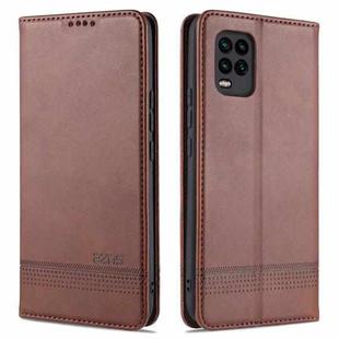 For Xiaomi Mi 10 Lite AZNS Magnetic Calf Texture Horizontal Flip Leather Case with Card Slots & Holder & Wallet(Dark Brown)