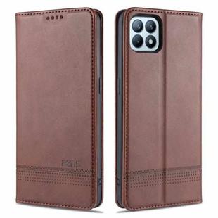For OPPO Reno4 SE AZNS Magnetic Calf Texture Horizontal Flip Leather Case with Card Slots & Holder & Wallet(Dark Brown)