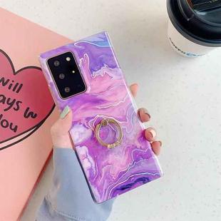 Laser Marble Pattern TPU Protective Case with Ring Holder For Samsung Galaxy S20 FE(Purple Marble)