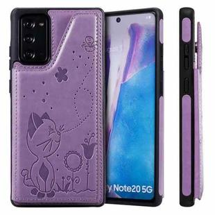 Cat Bee Embossing Pattern Shockproof Protective Case with Card Slots & Photo Frame For Samsung Galaxy Note20(Purple)