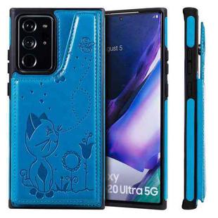 Cat Bee Embossing Pattern Shockproof Protective Case with Card Slots & Photo Frame For Samsung Galaxy Note20 Ultra(Blue)