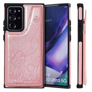 Cat Bee Embossing Pattern Shockproof Protective Case with Card Slots & Photo Frame For Samsung Galaxy Note20 Ultra(Rose Gold)