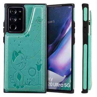 Cat Bee Embossing Pattern Shockproof Protective Case with Card Slots & Photo Frame For Samsung Galaxy Note20 Ultra (Green)