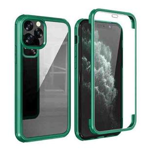For iPhone 11 Pro Double-sided Plastic Glass Protective Case (Dark Green)