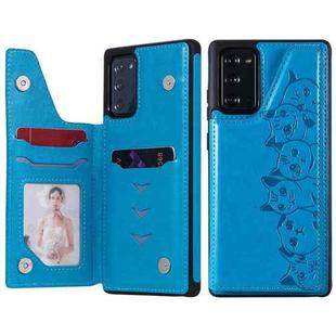 Six Cats Embossing Pattern Protective Case with Holder & Card Slots & Photo Frame For Samsung Galaxy Note20(Blue)