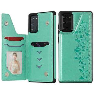Six Cats Embossing Pattern Protective Case with Holder & Card Slots & Photo Frame For Samsung Galaxy Note20(Green)