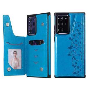 Six Cats Embossing Pattern Protective Case with Holder & Card Slots & Photo Frame For Samsung Galaxy Note20 Ultra(Blue)