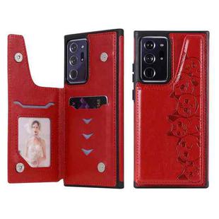 Six Cats Embossing Pattern Protective Case with Holder & Card Slots & Photo Frame For Samsung Galaxy Note20 Ultra(Red)