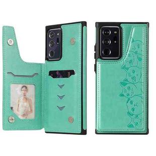 Six Cats Embossing Pattern Protective Case with Holder & Card Slots & Photo Frame For Samsung Galaxy Note20 Ultra(Green)