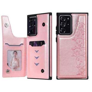 Six Cats Embossing Pattern Protective Case with Holder & Card Slots & Photo Frame For Samsung Galaxy Note20 Ultra(Rose Gold)