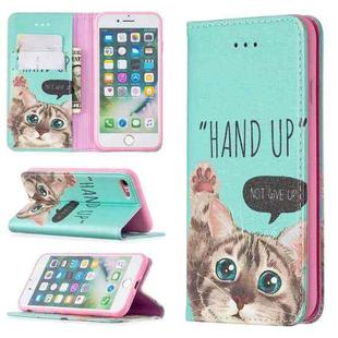 Colored Drawing Pattern Invisible Magnetic Horizontal Flip PU Leather Case with Holder & Card Slots & Wallet For iPhone 8 & 7(Cat)