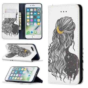 Colored Drawing Pattern Invisible Magnetic Horizontal Flip PU Leather Case with Holder & Card Slots & Wallet For iPhone 8 & 7(Girl)