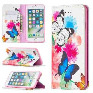 Colored Drawing Pattern Invisible Magnetic Horizontal Flip PU Leather Case with Holder & Card Slots & Wallet For iPhone 8 & 7(Two Butterflies)