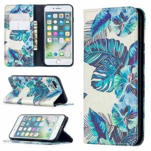 Colored Drawing Pattern Invisible Magnetic Horizontal Flip PU Leather Case with Holder & Card Slots & Wallet For iPhone 8 & 7(Blue Leaves)