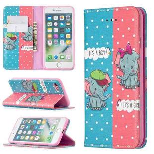 Colored Drawing Pattern Invisible Magnetic Horizontal Flip PU Leather Case with Holder & Card Slots & Wallet For iPhone 8 & 7(Elephant)
