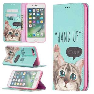 Colored Drawing Pattern Invisible Magnetic Horizontal Flip PU Leather Case with Holder & Card Slots & Wallet For iPhone 8 Plus & 7 Plus(Cat)