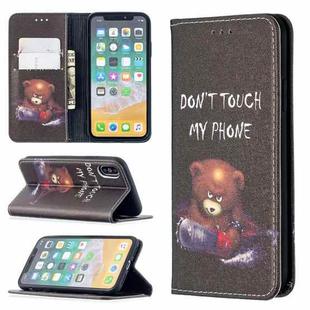 For iPhone X / XS Colored Drawing Pattern Invisible Magnetic Horizontal Flip PU Leather Case with Holder & Card Slots & Wallet(Bear)