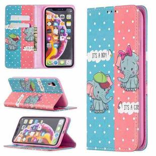 For iPhone XR Colored Drawing Pattern Invisible Magnetic Horizontal Flip PU Leather Case with Holder & Card Slots & Wallet(Elephant)