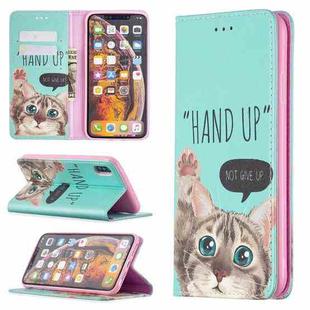 For iPhone XS Max Colored Drawing Pattern Invisible Magnetic Horizontal Flip PU Leather Case with Holder & Card Slots & Wallet(Cat)