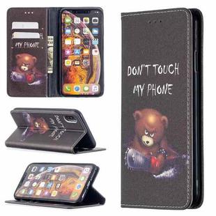 For iPhone XS Max Colored Drawing Pattern Invisible Magnetic Horizontal Flip PU Leather Case with Holder & Card Slots & Wallet(Bear)