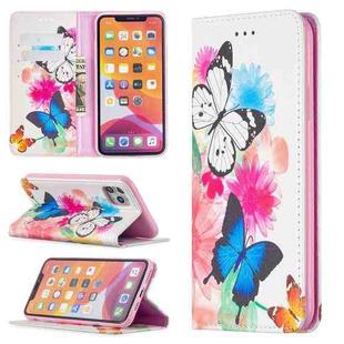 For iPhone 11 Pro Colored Drawing Pattern Invisible Magnetic Horizontal Flip PU Leather Case with Holder & Card Slots & Wallet (Two Butterflies)
